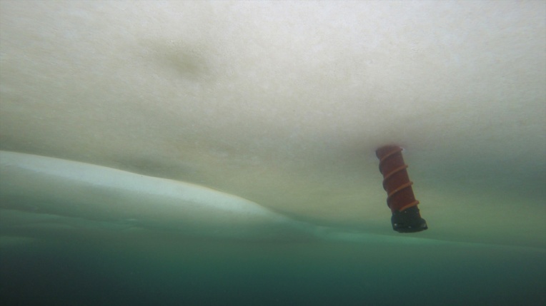 Ice Corer seen from under the ice.